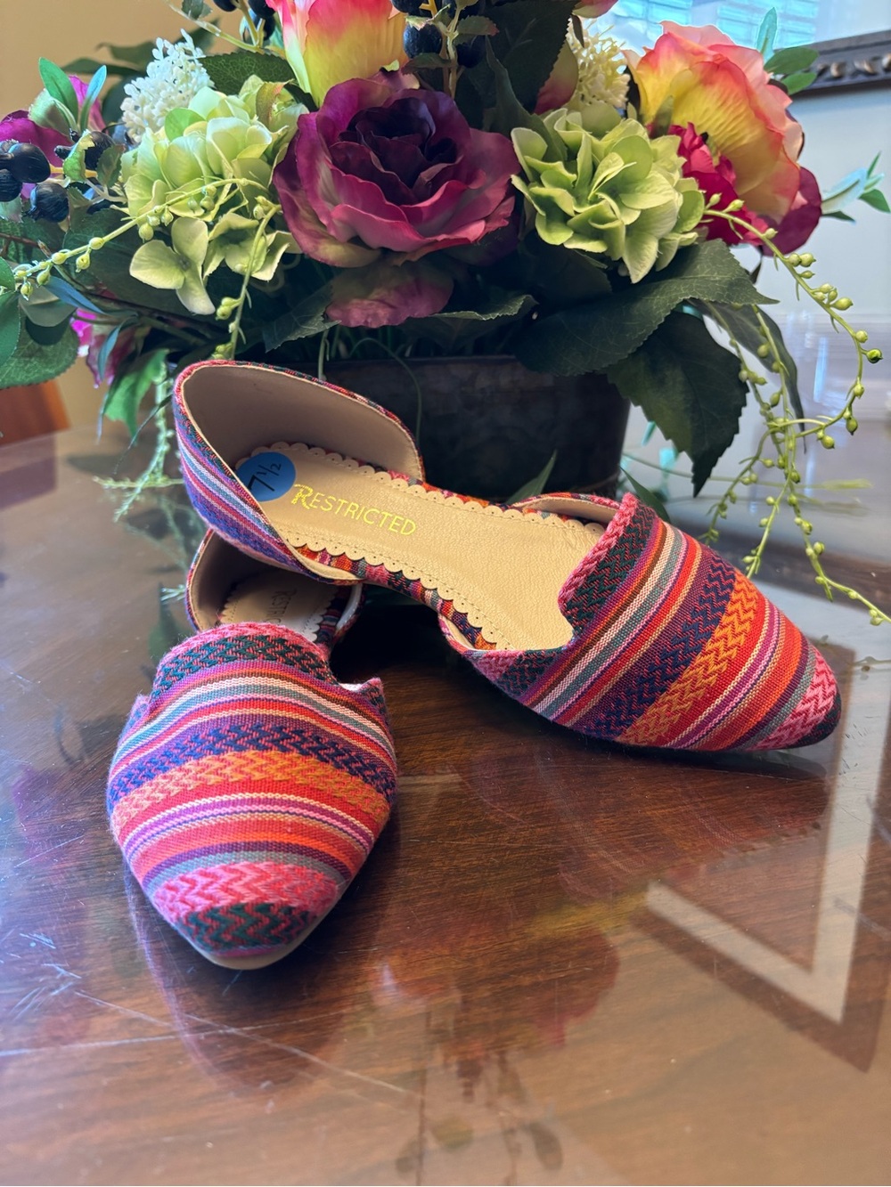 Restricted Women's Pink & Orange Striped D'Orsay Flats Size 7.5